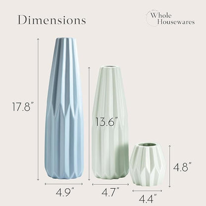 WHOLE HOUSEWARES Ceramic Vases for Decor, Set of 3 - Modern Decorative Accent for Living Room - Pastel Colored Flower Vase with Minimalist Style - Features Round Mouth and Delicate Glazed Lines