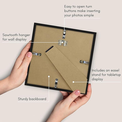 Americanflat 8x8 Picture Frame with Shatter-Resistant Glass - Use as 6x6 Frame with Mat or Display 8x8 Photo Without Mat - Streamline Collection - Square Frames for Tabletop or Wall - Black