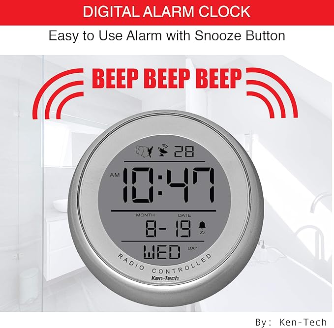T-4660 Water Resistant Suction Cup Atomic Clock, Silver