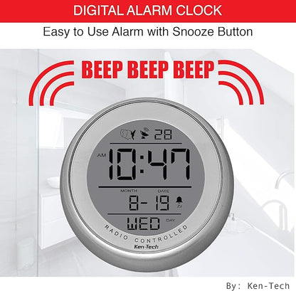 T-4660 Water Resistant Suction Cup Atomic Clock, Silver