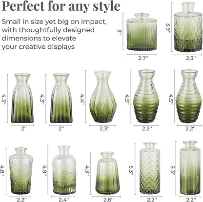 BEAHOT 32 Pack Bud Vase in Bulk,Mini Green Vintage Glass Flower Vases for Centerpieces,Wedding Decor,Party & Home Decaration,Mother's Day (Green-Gradient)