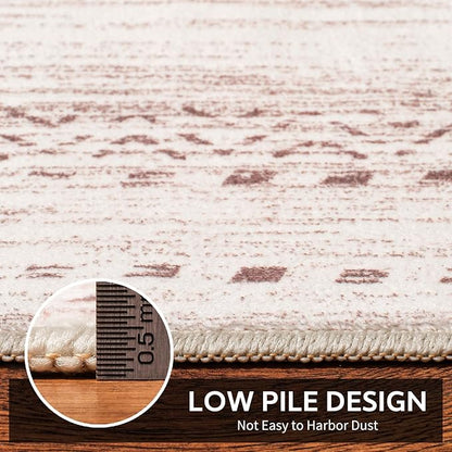 Small Area Rug-2x3 Entryway Rug Non Slip Washable Low Pile Indoor Door Mat Neutral Distressed Boho Moroccan Entrance Rugs Carpet for Bedroom Kitchen Powder Room Front Porch Bathroom, Pink