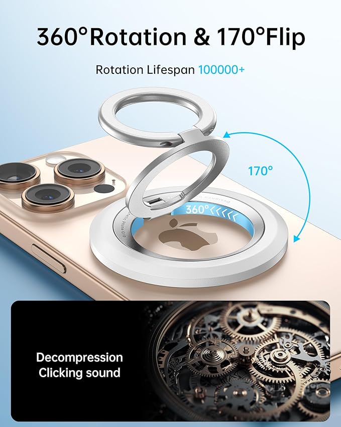 SYNCWIRE for MagSafe Ring Phone Holder, 360° Rotation Magnetic Cell Phone Grip Dual-Sided Magnets Phone Ring Kickstand Compatible with iPhone 17 16 15 14 13 12 Pro Max MagSafe, Android, Samsung etc.