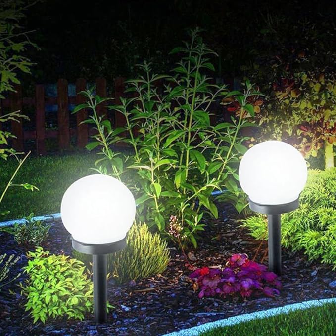 4pcs Solar Sphere Lights Outdoor, White Glow LED Lawn Pathway Lights, Weatherproof Solar Powered Landscape Lighting for Garden Yard