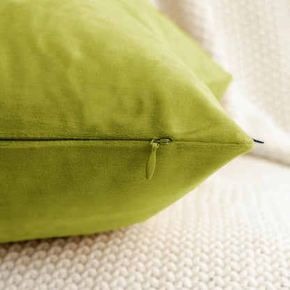 HWY 50 Leaf Green Velvet Throw Pillow Covers 18x18 Inch, Pack of 2 Soft Cozy Solid Decorative Luxury Cushion Cases for Couch Sofa Bed Living Room Bedroom