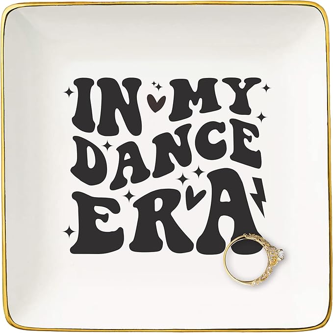 NZY Birthday Christmas Gifts for Dancer,Woman,Dancing Team Gift,Dance Coach Present,Dancer Teacher Present,Ceramic Jewelry Tray Trinket Holder Ring Dish,In My Dance Era