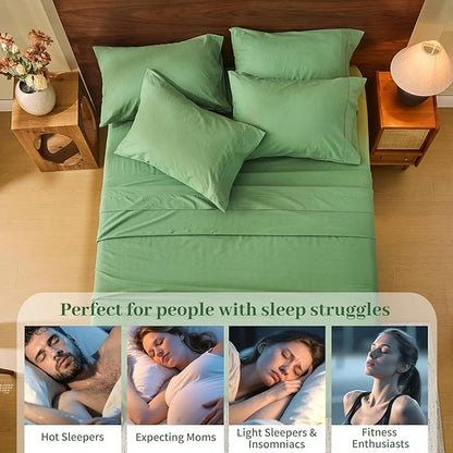 MEISHANG 100% French Pure Linen Sheets California King - Bed Sheets 4 Piece Sets, Soft Durable Flax Linen, Anti-Tear Breathable Oeko-Tex Certified with 16" Deep Pocket (Sage Green)