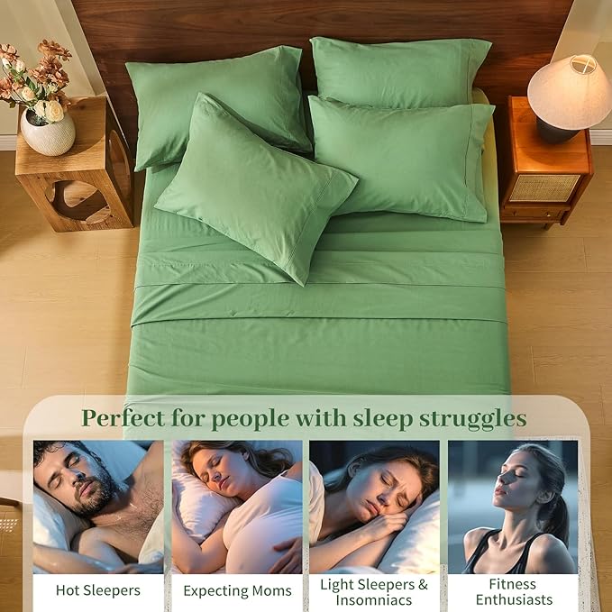 MEISHANG 100% French Pure Linen Sheets King Size - Bed Sheets 4 Piece Sets, Soft Durable Flax Linen, Anti-Tear Breathable Oeko-Tex Certified with 16" Deep Pocket (Sage Green)