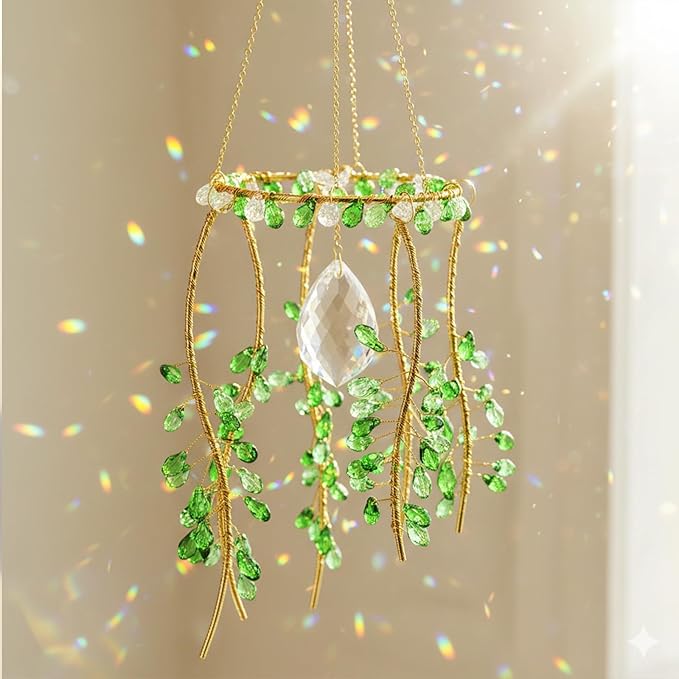 3 PCS Crystal Suncatchers, Suncatchers for Windows Hanging Green Plant Sun Catchers with Chain Suns Catchers Indoor Window Hanging Light Catcher for Home Garden Decor Plant Lover Gift