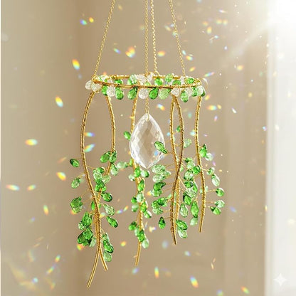 3 PCS Crystal Suncatchers, Suncatchers for Windows Hanging Green Plant Sun Catchers with Chain Suns Catchers Indoor Window Hanging Light Catcher for Home Garden Decor Plant Lover Gift