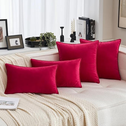 MIULEE Pack of 2 Christmas Red Decorative Velvet Throw Pillow Covers Soft Pillowcase Cozy Soft Square Pillowcases Cushion Covers Cases for Winter Sofa Couch Bedroom Home Decor 18x18 Inch