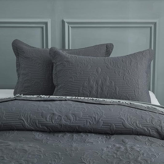 CHIXIN Microfiber Standard Pillow Shams Set of 2 - Decorative Pillow Covers - Dark Grey - Size (20" x 26")