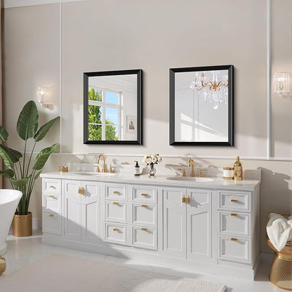 Black Bathroom Mirror 24 x 30 Inch Rectangle Wave Beveled Frame for Wall Bathroom Vanity Mirror for Over Sink, Tempered Glass,for Entryway Hangs, Bathroom Living Room Horizontal or Vertical