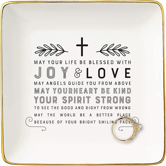 NZY Godchild Blessing Gift from Godmother - Christening, Baptism, Christmas - May Your Life Be Blessed With Joy and Love - Jewelry Tray Trinket Holder Ring Dish