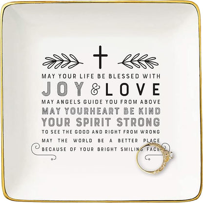 NZY Godchild Blessing Gift from Godmother - Christening, Baptism, Christmas - May Your Life Be Blessed With Joy and Love - Jewelry Tray Trinket Holder Ring Dish