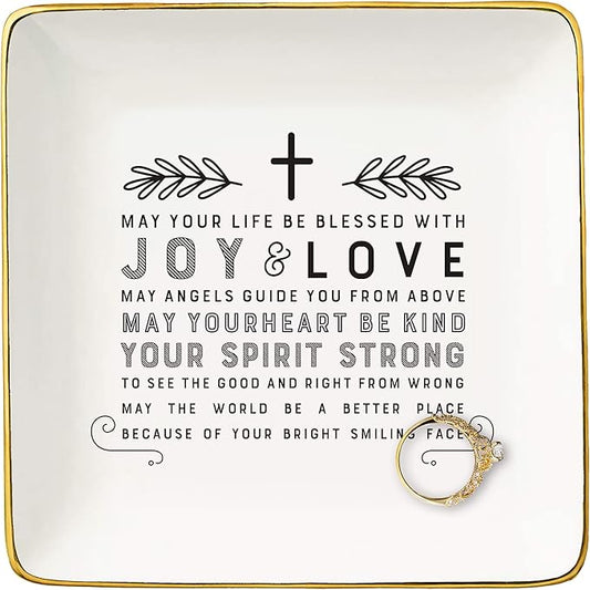 NZY Godchild Blessing Gift from Godmother - Christening, Baptism, Christmas - May Your Life Be Blessed With Joy and Love - Jewelry Tray Trinket Holder Ring Dish