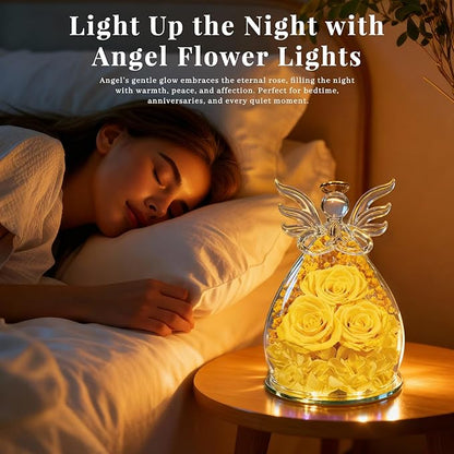 Beferr Valentines Day Rose Gifts for Her Women Mom Gifts for Birthday, Fresh Flowers for Delivery Prime Forever Preserved Rose in Glass Angel Figurine, for Grandma Wife Kids Daughter