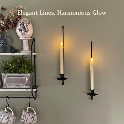 Wall Candle Holder Set of 2, Stylish Black Metal Wall Mount Candle Sconces, Modern Wall Decoration for Living Room, Farmhouse, Fireplace, and Christmas Decor