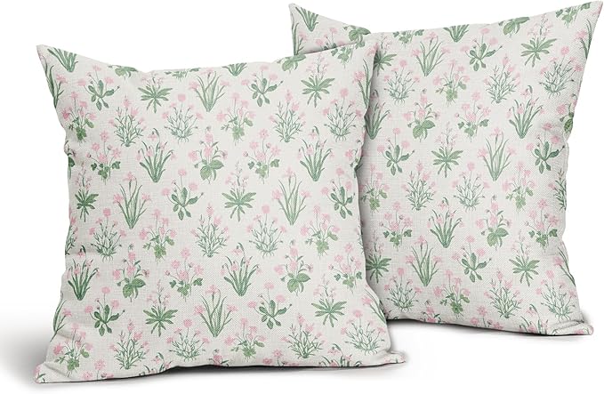 Pink Green Block Print Pillow Covers 24x24 Set of 2 Decorations Vintage Floral Throw Pillow Covers Decor Rustic Pillowcases Flower Pattern Farmhouse Soft Cozy for Sofa Bed Chair Home Decorative