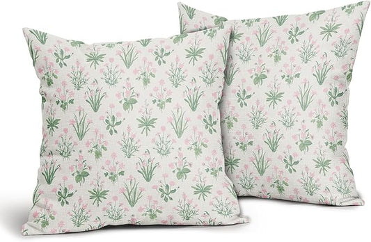 Pink Green Block Print Pillow Covers 22x22 Set of 2 Decorations Vintage Floral Throw Pillow Covers Decor Rustic Pillowcases Flower Pattern Farmhouse Soft Cozy for Sofa Bed Chair Home Decorative