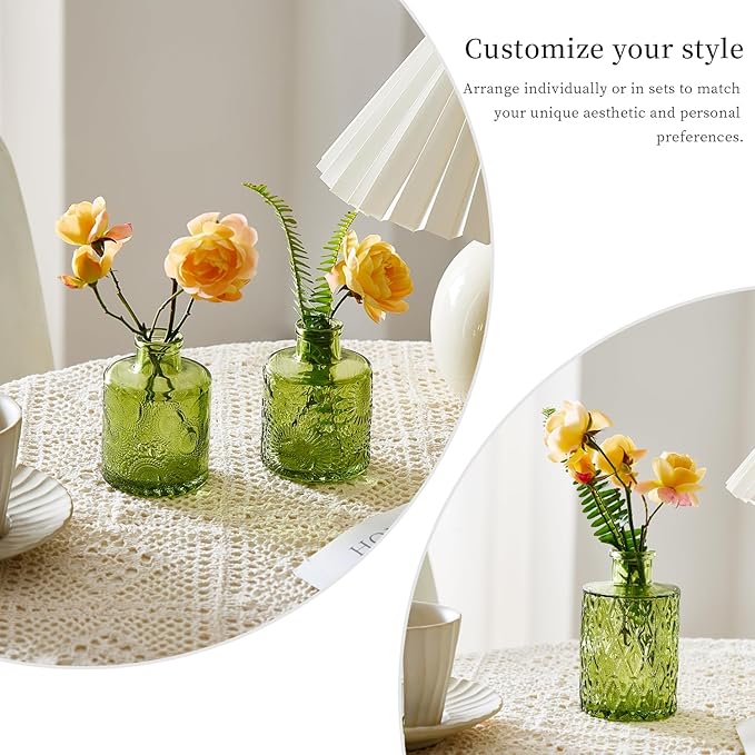 Glass Bud Vases Set of 32 - Green Assorted Small Mini Glass Vases for Flowers, Crystal Vintage Vase Set, Bulk Centerpieces for Table Décor, Wedding, Home and Events (Green, 32 Pcs)