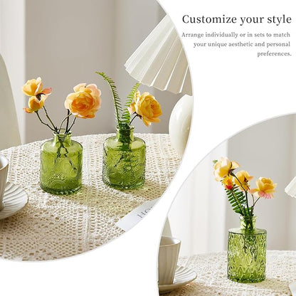 Glass Bud Vases Set of 64 - Green Assorted Small Mini Glass Vases for Flowers, Crystal Vintage Vase Set, Bulk Centerpieces for Table Décor, Wedding, Home and Events (Green, 64 Pcs)