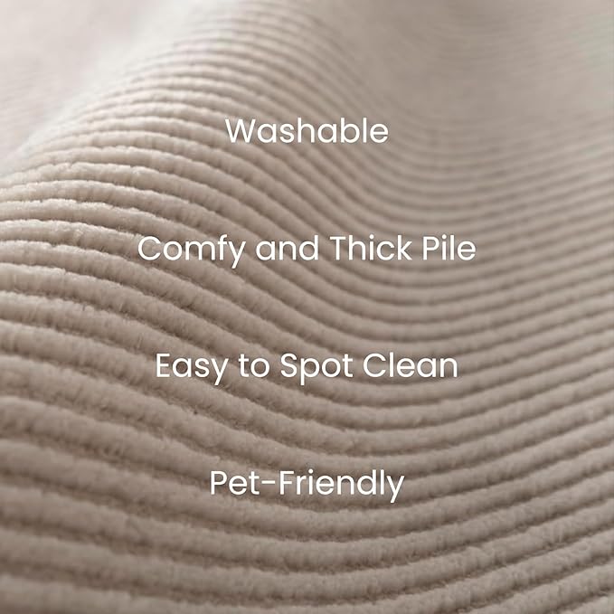 Revival Rugs Stripe 3'11"x6'1" Machine Washable Area Rug for Kitchen Bedroom - 100% Recycled Oeko-TEX Certified, Medium Pile, Taupe