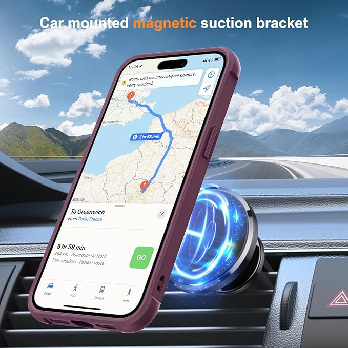 Compatible with iPhone 14 Pro Max Case with Invisible Magnetic O-Ring Stand Military-Grade Translucent Case for iPhone 14 ProMax 6.7" [Compatible with Mag-Safe][Great Grip Feeling], Wine Red