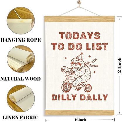 YGSDZY Cute Sloth Canvas Poster, Today to Do List Dilly Dally Poster, Mental Health Posters, Positive Mindset Wall Decor, Funny Cute Home Office Decor, Living Room Decors, 11.8 * 15.7