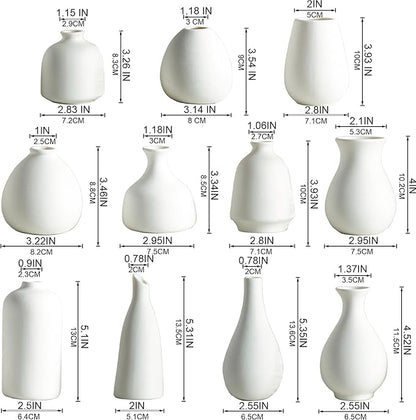 Tanvecle White Ceramic Bud Vase Set of 11, Small Vases for Pampas Grass, Flowers, Mini Vases for Modern Home Decor, Minimalist Decor, for Living Room, Dining Table & Shelves