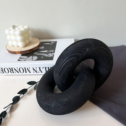 Wood Chain Link Decor Knot Decor，2-Link Hand Boho Carved Wood Chain Suitable for Bedroom, Living Room, Coffee Shop Decoration (Black)