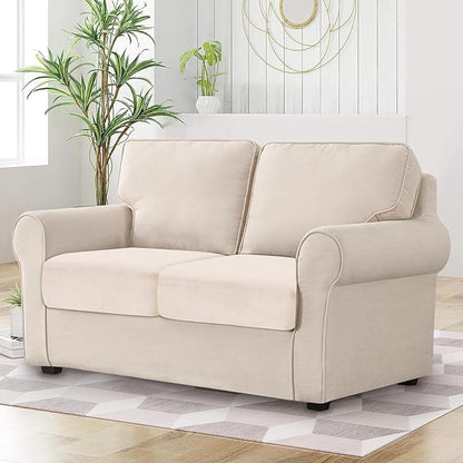 Couch Cushion Cover Velvet 2 Pieces Seat Cushion Cover Stretch LoveSeat Couch Covers Separate Sectional Sofa Slipcovers Furniture Protector (2-Seater or Backrest, Beige)