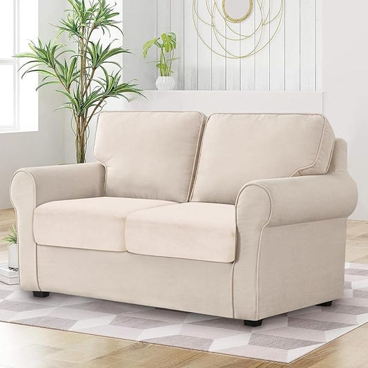 Couch Cushion Cover Velvet 2 Pieces Seat Cushion Cover Stretch LoveSeat Couch Covers Separate Sectional Sofa Slipcovers Furniture Protector (2-Seater or Backrest, Beige)