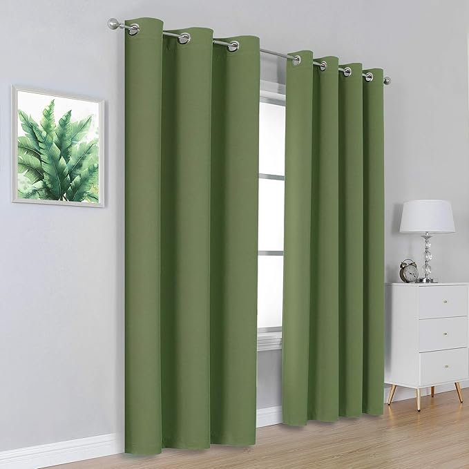 Dualife Sage Green Blackout Curtains 84 Inches Long for Bedroom and Living Room 2 Panels Pair Set Thermal Insulated Room Darkening Curtains with Grommet 42 x 84 Inch Length