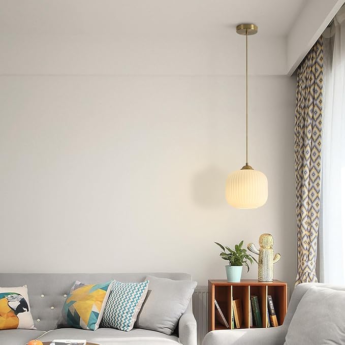 KCO Lighting Modern Gold White Glass Pendant Light Contemporary Brass Metal Kitchen Island Dining Pendant Light Industrial Large Globe Pendant Lamp 1-Light Round Ball Hanging Lighting Fixture