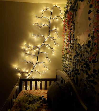 Vines for Room Decor with Remote Control On/Off Timmer Dim,7.5FT Artificial Plants Tree Willow Vine Lights Plug in 144 LEDs for Walls Bedroom,Living Room,Indoor Home Decoration(Brown)