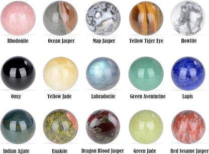 LPbeads 20mm 15pcs Natural Gemstone Polished Sphere Healing Crystal Rocks Ball Mineral Collection Decoration Kit