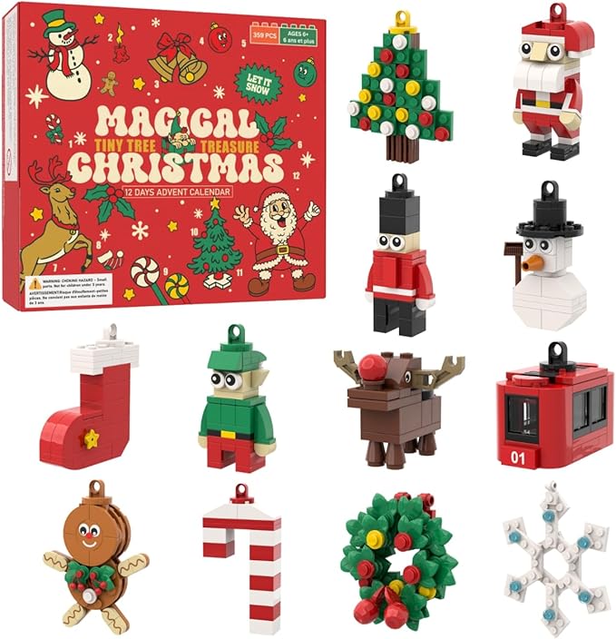 Christmas Advent Calendar 2025 for Kids: 12 Days Countdown Calendar Building Block Toys Set, Xmas Tree Ornaments Decor, White Elephant Christmas Gifts Stocking Stuffers for 6-10 Year Old Boys and Girls
