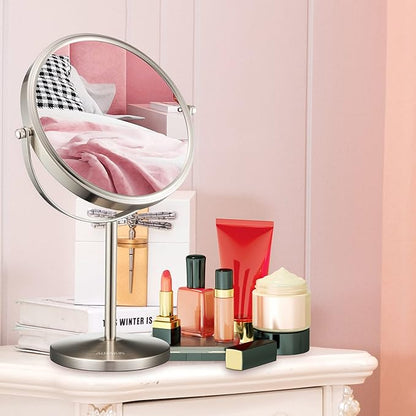 ALHAKIN 10x Magnifying Makeup Mirror, 8 Inch Tabletop Mirror with 1X/10X Magnification Double Sided, Standing Bathroom Makeup Mirror for Desk, Nickel