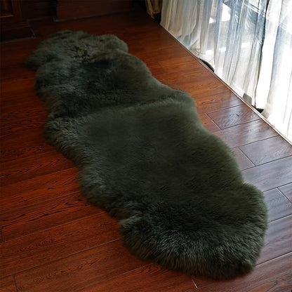 Genuine Sheepskin Rug New Zealand Fluffy Lambskin Rug, Natural Luxury Sheepskin Throw for Bedroom Living Room Children's Room - Premium Area Rug Chair Cover (2×6 Feet, Forest Green)
