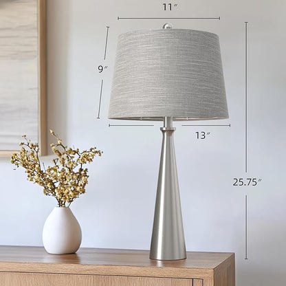 Oneach 25.75" Modern Table Lamp Set of 2, Bedside Lamps with USB Ports, Silver Nightstand Lamps Set for Living Room Bedroom House Bedside Home Office Family