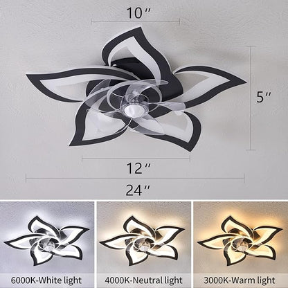 HuixuTe 24" Geometric Ceiling Fan with Lights Remote Control, 6 Speeds 3 Colors Black Low Profile Ceiling Fan with Light for Kitchen Bedroom Living Room