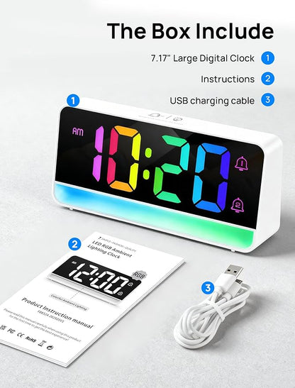 MASHI Loud Alarm Clock for Heavy Sleepers,Digital Clock with 12 Color NightLight,Adjustable Volume,Dynamic RGB Color, Snooze, DST Bedrooms Bedside,ok to Wake for Kids,Teens