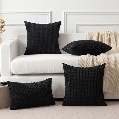 Kevin Textile Pack of 2 Corduroy Decorative Throw Pillow Covers 22x22 Inch Soft Boho Striped Pillow Covers Modern Farmhouse Home Decor for Spring Sofa Living Room Couch Bed Black