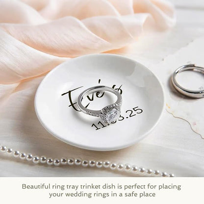 Personalized Mr and Mrs Ring Dish, Custom Ceramic Jewelry Dish, Holder Ring Holder for Friends,Birthday Mother's Day Christmas New Year Gift, Engrave Names, Dates or Special Messages 2.6 Inches, 2PCS