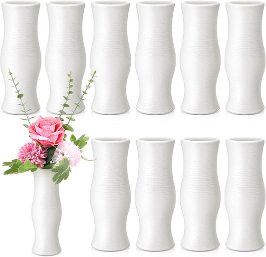 10 Pack Composite Plastic Flower Vases Bulk White Small Boho Floral Vases for Dried Flower Bouquet Pampas Grass Centerpieces Fall Wedding Party Living Room Decor(Bohemian)