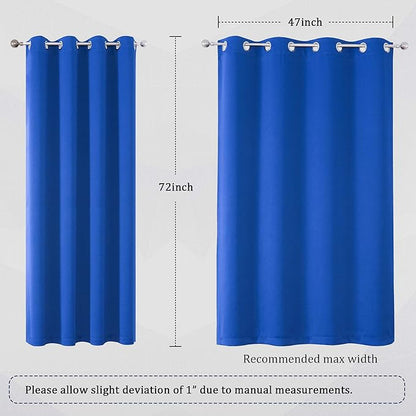 Blackout Curtain Panels/Drapes 72 Inch Length Solid Energy Efficient Room Darkening Bedroom Curtains Thermal Insulated Grommet Top 52 x 72 Inches Royal Blue