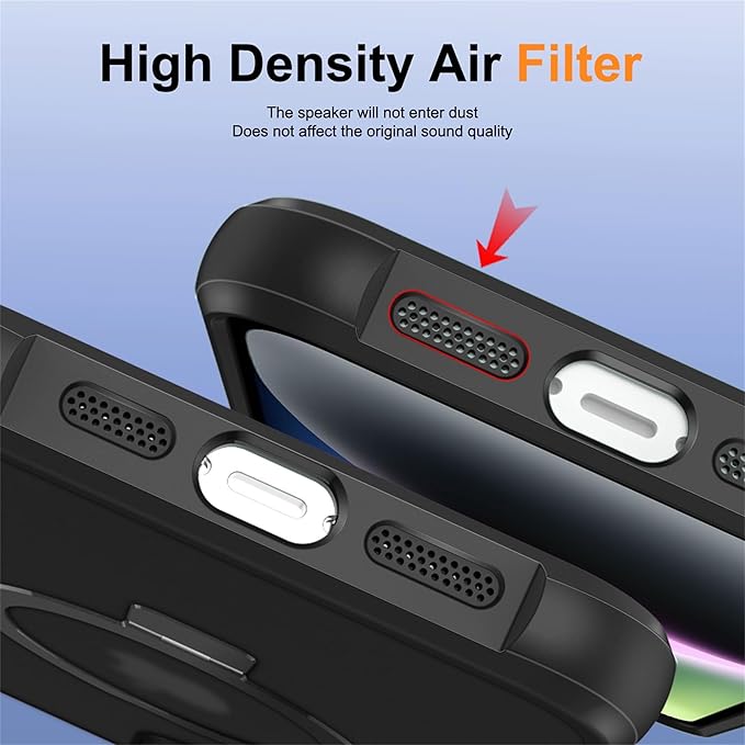 Compatible with iPhone 15 Case with Invisible Magnetic O-Ring Stand Military-Grade Translucent Case for iPhone 15 6.1" [Compatible with Mag-Safe][Great Grip Feeling], Black
