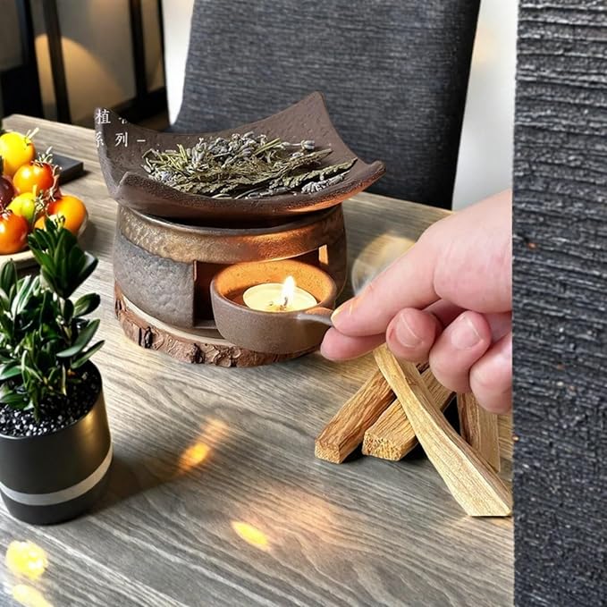 Cedar and Zen Burner，Ceramic Aromatherapy Diffuser，Essential Oil Burner，for Home Fragrance,Meditation,Relaxation & Bedroom Decor (1 Pcs)
