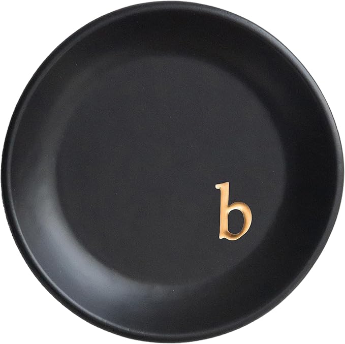 COLLECTIVE HOME - Ceramic Jewelry Tray, Decorative Trinket Dish for Rings Earrings Necklaces Bracelet Watch Keys, Birthday Mother's Day Christmas Gift for Women, 4.75", Black Surface (b)